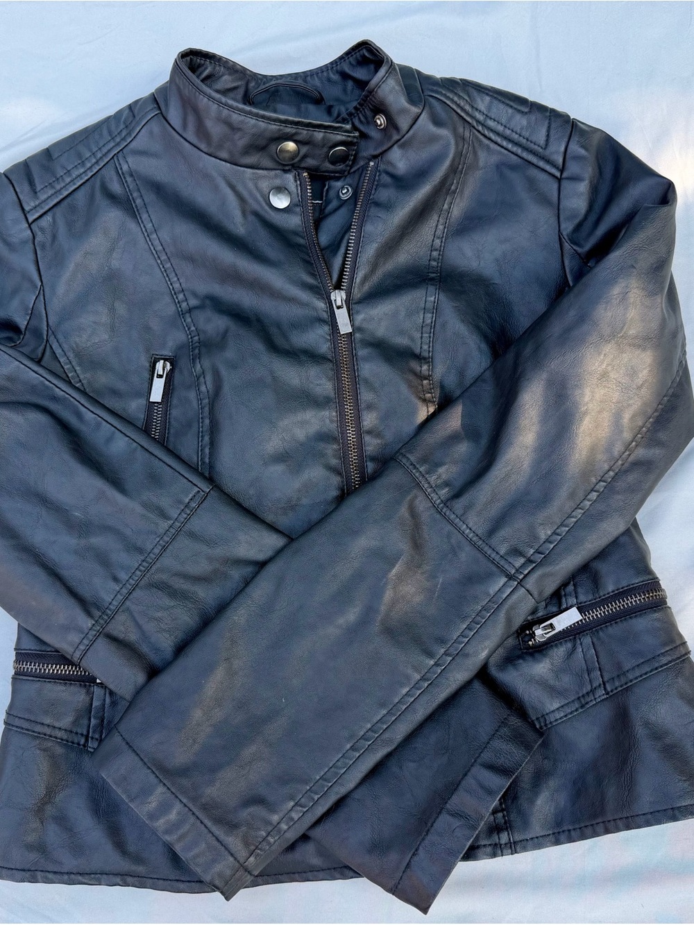 Discovery Black Faux Leather Moto Jacket for Women